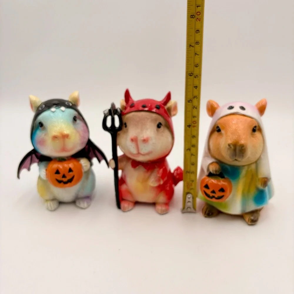 Halloween Capybara Figurine Set of 3 Bat Devil Ghost Costumes Hamster Decor